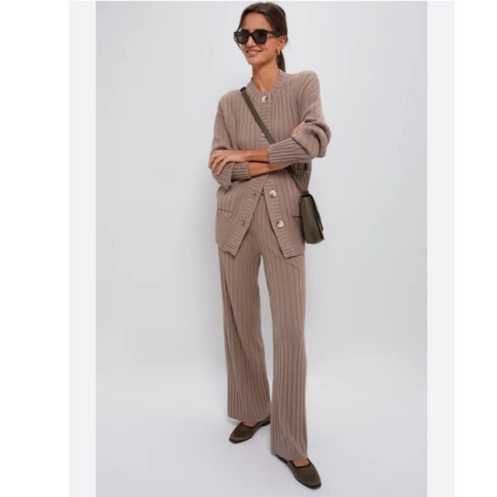Varley Pants Simeon Rib-Knit Wide-Leg in Fungi Brown - Picture 1 of 8